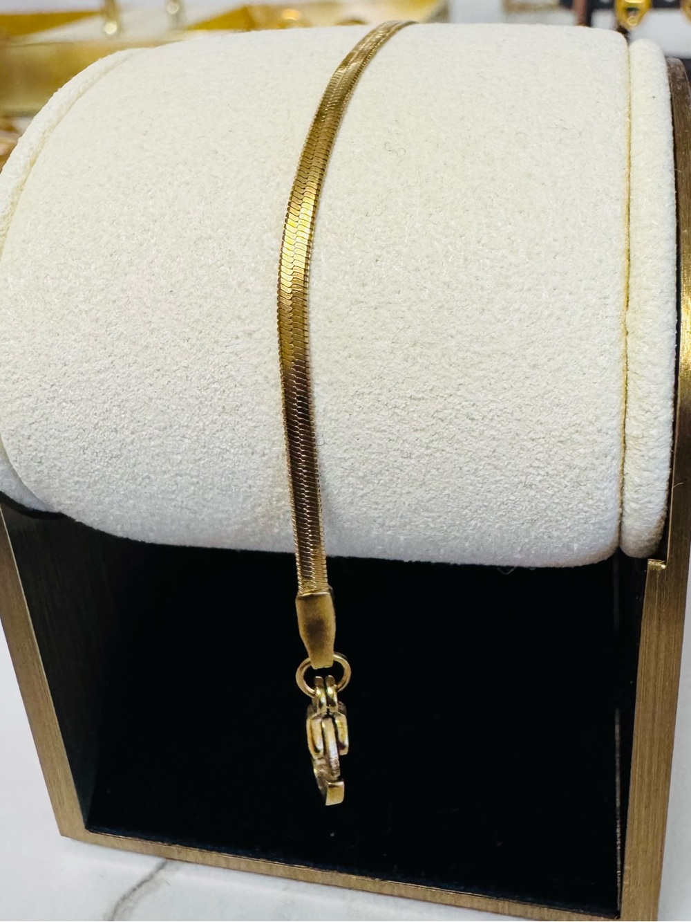 Gold Tone Herringbone Chain Necklace - Women Accessories